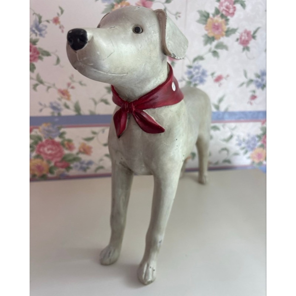 Rustic Standing Dog Figurine with Red Polka Dot Bandana Farmhouse Decor 14in - Picture 7 of 11